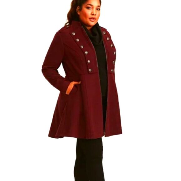 TORRID Women's Burgundy Red Military Style Coat 3 22/24 Peacoat - Picture 1 of 12